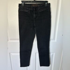 Ralph Lauren & Co Black Distressed Skinny Ankle Zip Denim Jean Size 4P